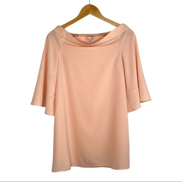Oak + Fort Peach Color Off the Shoulder 3/4 Bell Sleeve Mini Dress - Picture 1 of 5